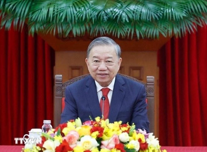 Tổng Bí thư Tô Lâm tại cuộc điện đàm (Ảnh TTXVN).