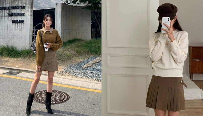 Một trong những cách phối đồ đơn giản nhưng cực kỳ hiệu quả để có được vẻ ngoài ngọt ngào và trẻ trung chính là kết hợp áo len với chân váy ngắn.