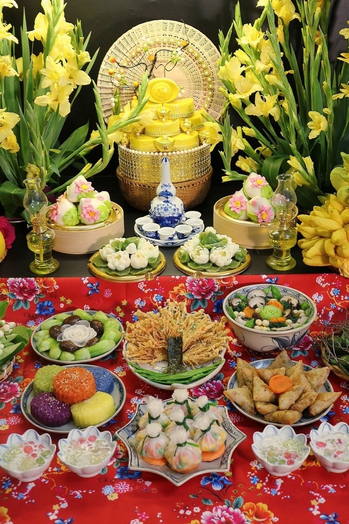 Mâm cỗ chay cúng Rằm tháng Giêng. (Ảnh: Vũ Thu Hương).