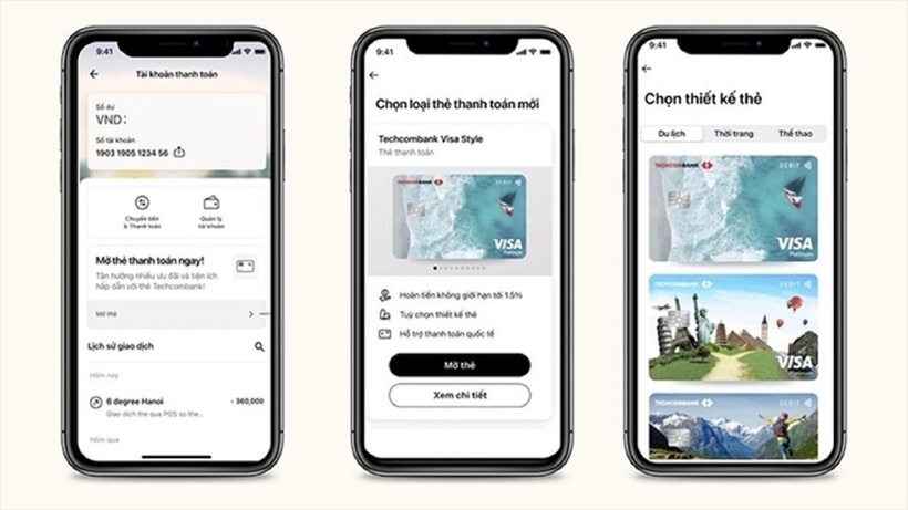 Các bước mở thẻ ghi nợ Techcombank qua Mobile Banking.