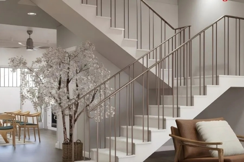 Mẫu cầu thang chữ U nhà 2 tầng giúp không gian cân đối hơn.