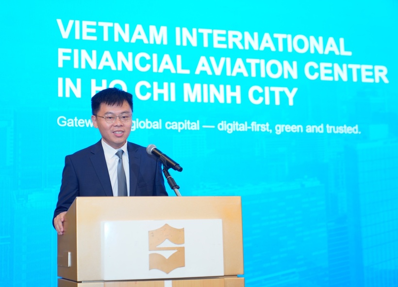 Chủ tịch VIFC-HCMC, Tiến sĩ Trương Minh Huy Vũ chia sẻ tại Lễ công bố Trung tâm Tài chính Hàng không châu Á - Thái Bình Dương