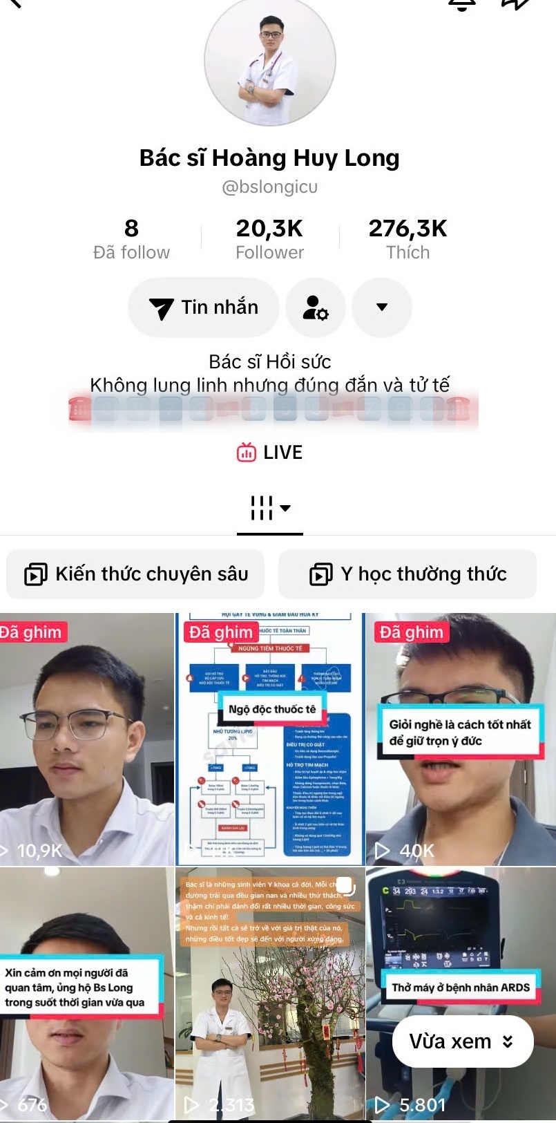 Trang cá nhân của bác sĩ nhận được nhiều thông tin tích cực. Ảnh chụp màn hình