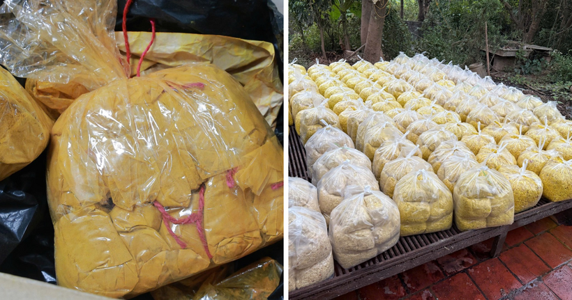 Riềng xay thành phẩm được trộn chất tẩy đường và chất Vàng O bị thu giữ.