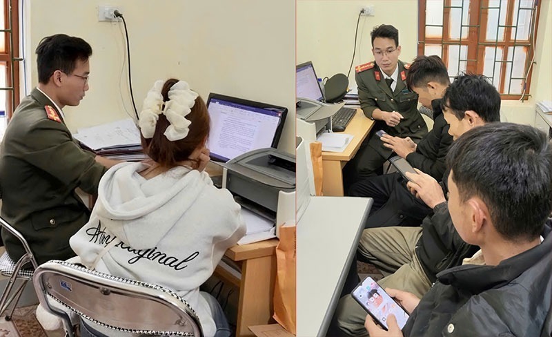 Công an xã Nậm Lầu tiến hành xác minh, mời làm việc đối với bà Q.T.K (trái); Các cá nhân chủ động gỡ bỏ, chỉnh sửa nội dung sai phạm. Ảnh: CAND