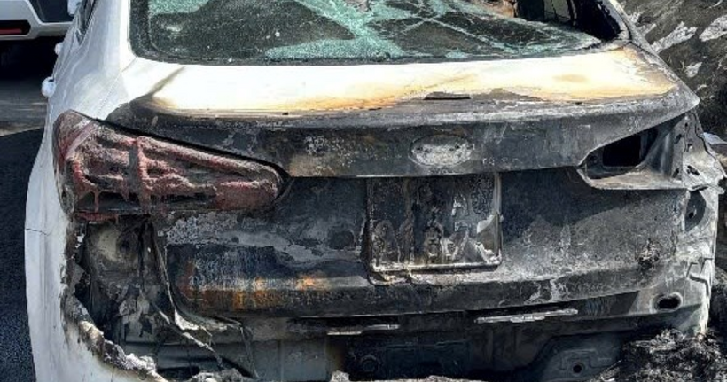 Chiếc xe bị đốt cháy. (Ảnh: Công an Hải Phòng)