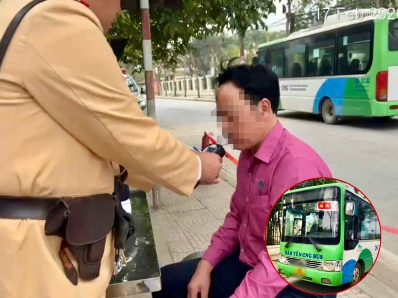 Tài xế xe buýt Bảo Yến vi phạm nồng độ cồn trên tỉnh lộ 422, trưa 17/2.