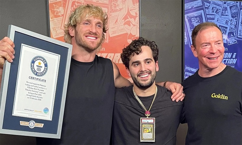 Từ trái qua, Logan Paul, AJ Scaramucci và Ken Goldin sau phiên đấu giá ngày 16/2. (Ảnh: Goldin)