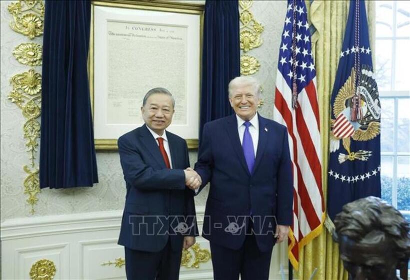 Tổng Bí thư Tô Lâm gặp Tổng thống Hoa Kỳ Donald Trump - Ảnh: Thống Nhất/TTXVN