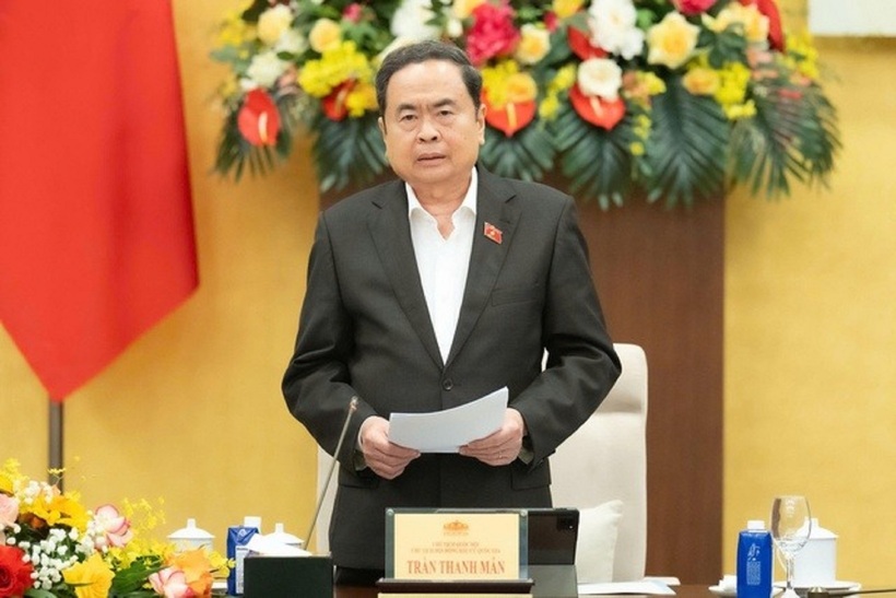 Chủ tịch Quốc hội Trần Thanh Mẫn, Chủ tịch Hội đồng Bầu cử quốc gia phát biểu chỉ đạo tại Hội nghị (Ảnh: Media Quốc hội).
