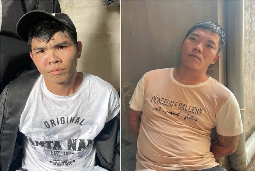 Đối tượng Vũ Trường Giang (bên trái) và Mai Huy Hoàng (bên phải) bị bắt giữ tại nơi lẩn trốn. (Ảnh: Công an tỉnh Đồng Nai)