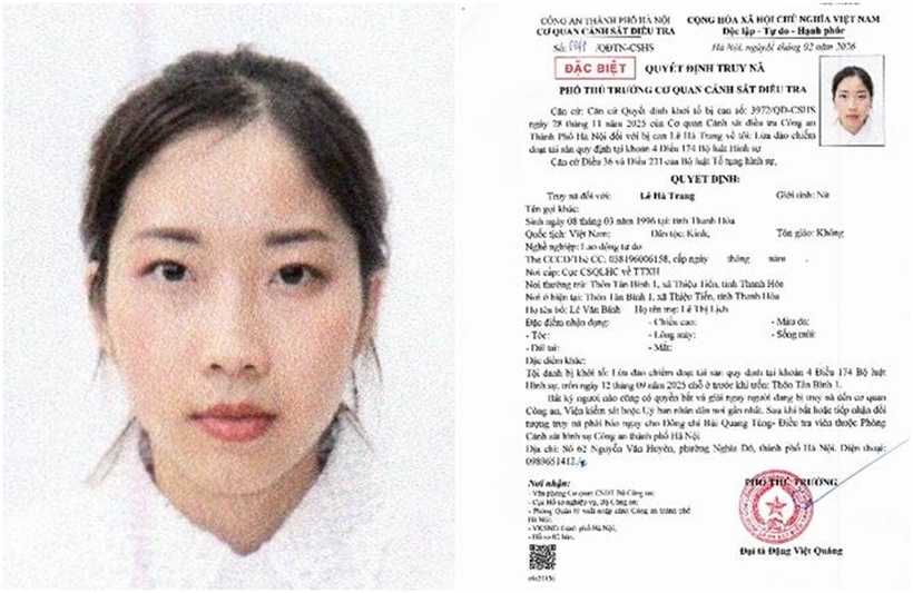 Quyết định truy nã đối tượng Lê Hà Trang