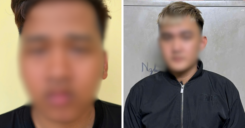 Công an phường Hưng Đạo sự tạm giữ 2 đối tượng Hồ Ngọc Trung và Lê Thanh Sáu. (Ảnh: Công an Hải Phòng)