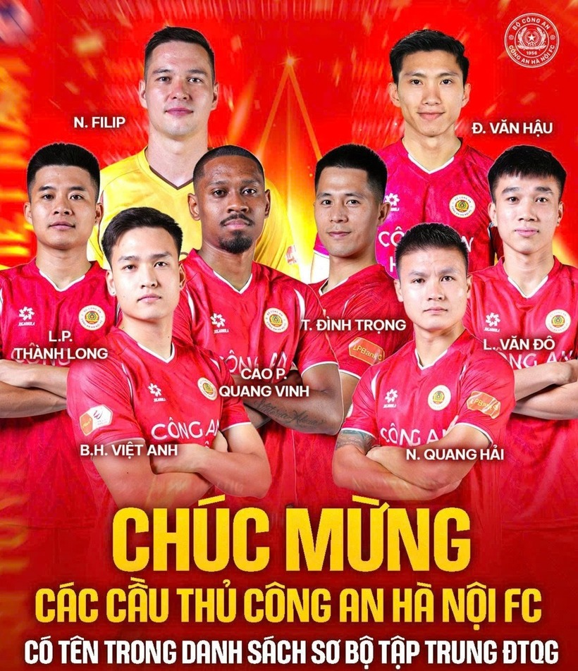 Các cầu thủ thuộc CLB Công an Hà Nội được triệu tập