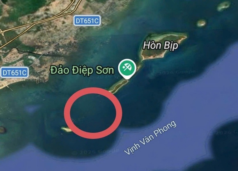 Vị trí khu vực nạn nhân mất tích giữa đảo Cổ Cò và đảo Điệp Sơn. (Ảnh: Tuổi trẻ)