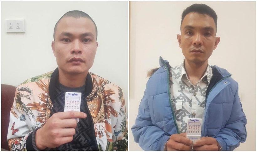 Hai đối tượng Thái Bá Hậu, Trần Anh Tuấn bị bắt giữ về hành vi Mua bán trái phép chất ma túy”. (Ảnh: Công an nhân dân)