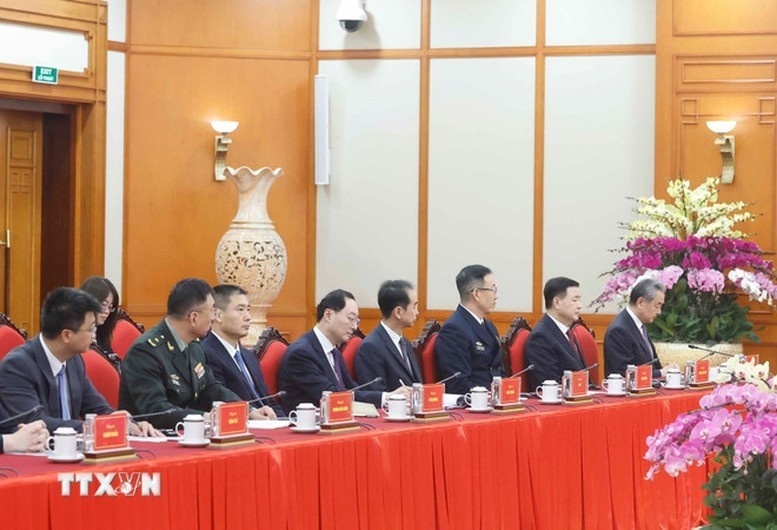 Đoàn đại biểu Trung Quốc tham dự buổi tiếp - Ảnh: TTXVN