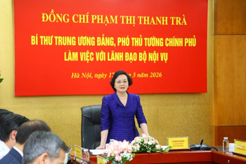 Phó Thủ tướng Chính phủ Phạm Thị Thanh Trà làm việc với lãnh đạo Bộ Nội vụ về tình hình thực hiện nhiệm vụ năm 2026 (Ảnh: VGP).
