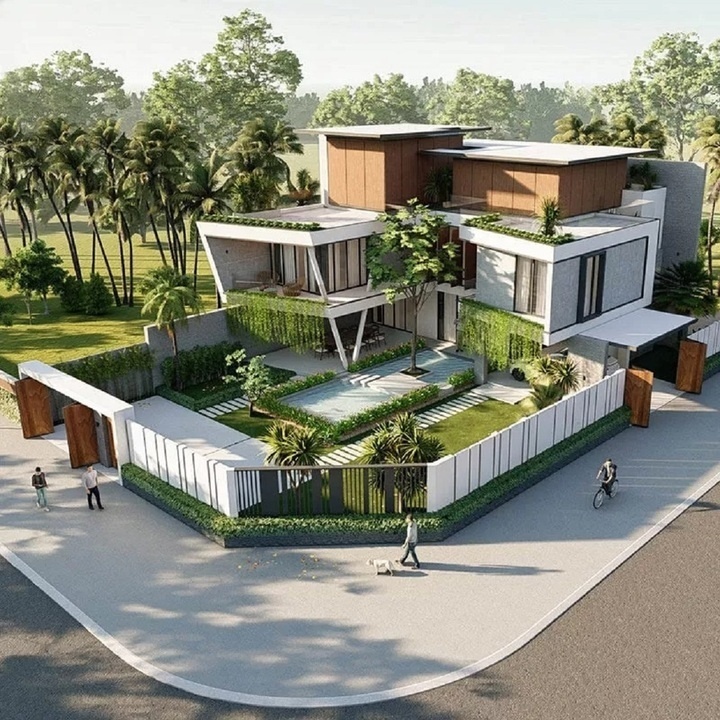 Mẫu biệt thự vườn được thiết kế 3 tầng với phong cách độc đáo, hòa vào thiên nhiên. Ảnh: Vinavic