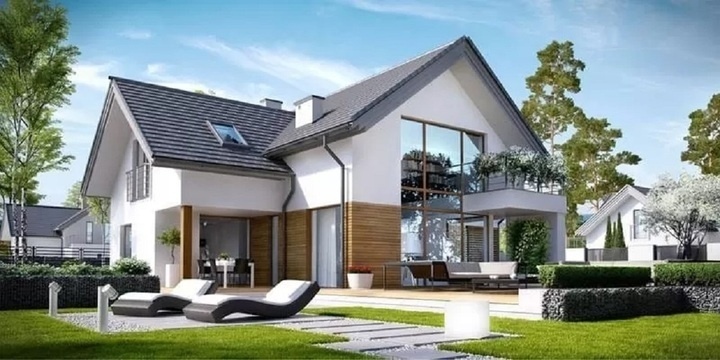 Mẫu biệt thự vườn 1 tỷ được thiết kế đầy đủ công năng, nổi bật với 2 màu trắng - xám. Ảnh: Vinavic