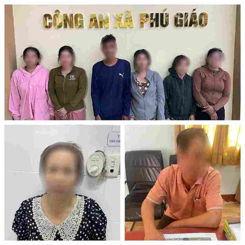 8 đối tượng đang bị tạm giữ để điều tra làm rõ hành vi đánh bạc. Ảnh: Lao động