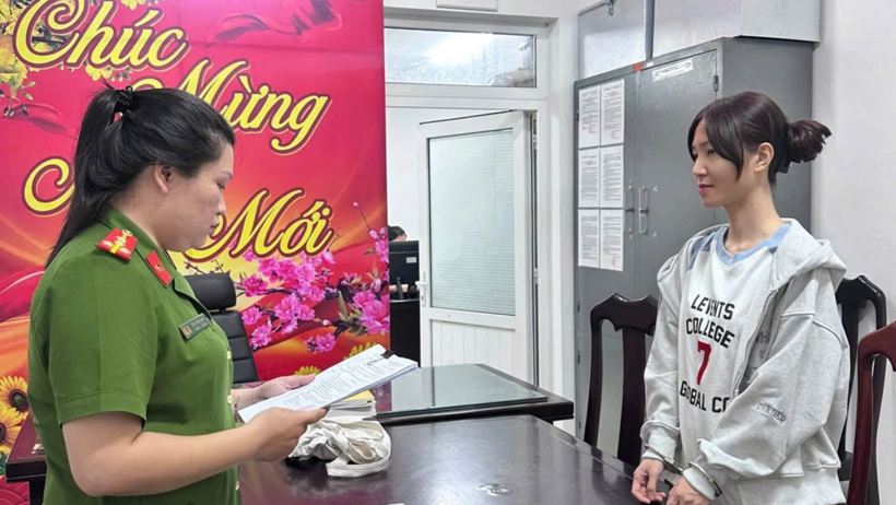 Hồ Thị Thuỳ Dượng tại cơ quan công an. Ảnh: VTC News