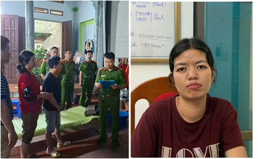 Cơ quan chức năng đọc lệnh khám xét cớ sở sản xuất giá đỗ của Chu Thị Hòa. (Ảnh: Công an tỉnh Lào Cai)