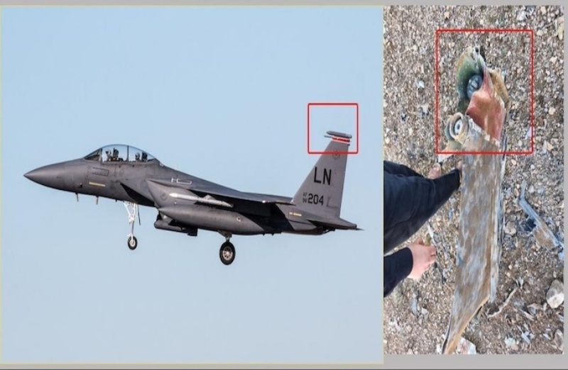 Bức ảnh mảnh vỡ máy bay bị IRGC bắn rơi trên bầu trời Iran vào ngày 3/4/2026 phù hợp với phần đuổi của tiêm kích F-15E Strike Eagle của Không quân Mỹ. Ảnh: Telegram