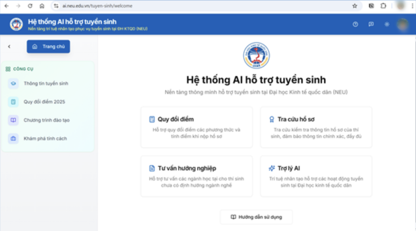 Hệ thống trí tuệ nhân tạo (AI) hỗ trợ tuyển sinh của Đại học Kinh tế Quốc dân. Ảnh: Báo Đại Biểu Nhân Dân