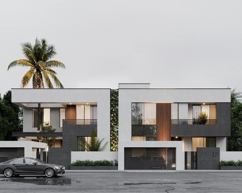 Với 2 gam màu trắng đen đan xen trên những bức tường bê tông cứng cáp, lồng ghép thêm kính trong suốt mang đến 1 công trình hoàn hảo. Điểm thêm vào những góc trống của căn biệt thự những gam màu xanh tươi của cây cối giúp không gian ngoại thất nên dịu dàng hơn. (Ảnh: Nhaxinhdesign)