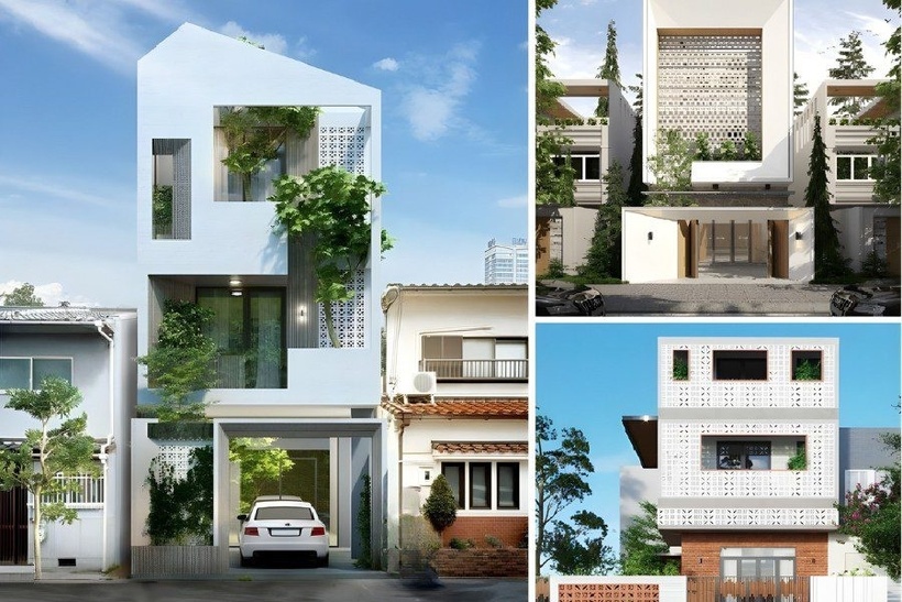 Nhà ống Bắc Âu mặt tiền 4m kết hợp gạch bông gió.