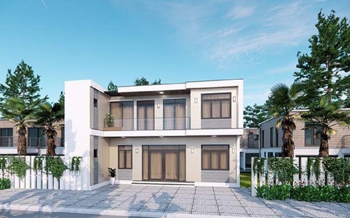 Mẫu nhà mặt tiền 12m, sâu 6m được thết kế 2 tầng, tận dụng nhiều ô cửa kính, thích hợp xây dựng khu vực thành thị. (Ảnh: Danhgiahanoi)