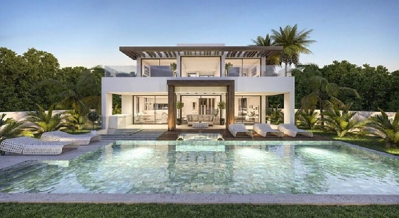 Mẫu biệt thự 3 tỷ được thiết kế đơn giản hiện đại với 2 tầng và bể bơi lớn.