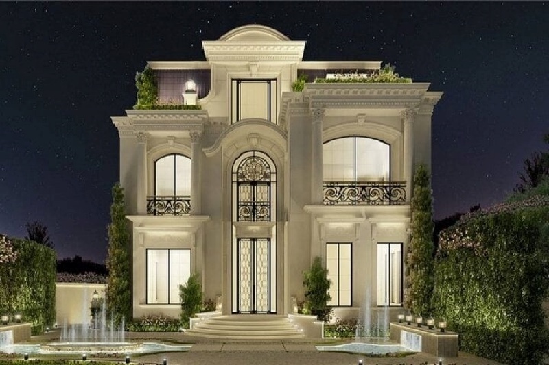 Mẫu biệt thự 3 tỷ phong cách Trung Đông với sân vườn, tiểu cảnh đẹp. Cả ngôi nhà lấy màu trắng chủ đạo khiến nó luôn nổi bật bất kể ban đêm hay ban ngày.