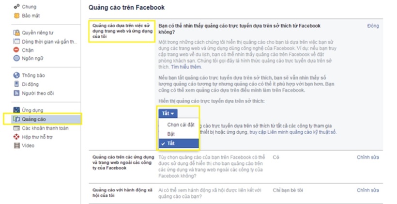 Tắt gợi ý quảng cáo Facebook