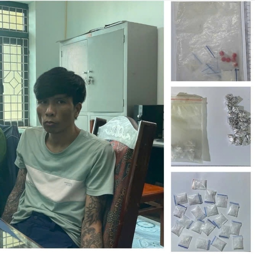 Đối tượng Nguyễn Đăng Động cùng vật chứng có liên quan. Ảnh: Công an tỉnh Hưng Yên.