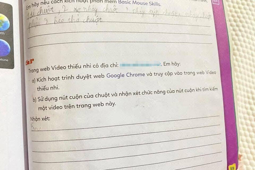 Hình ảnh bài tập Tin học có đường link dẫn đến trang web không phù hợp với lứa tuổi học sinh