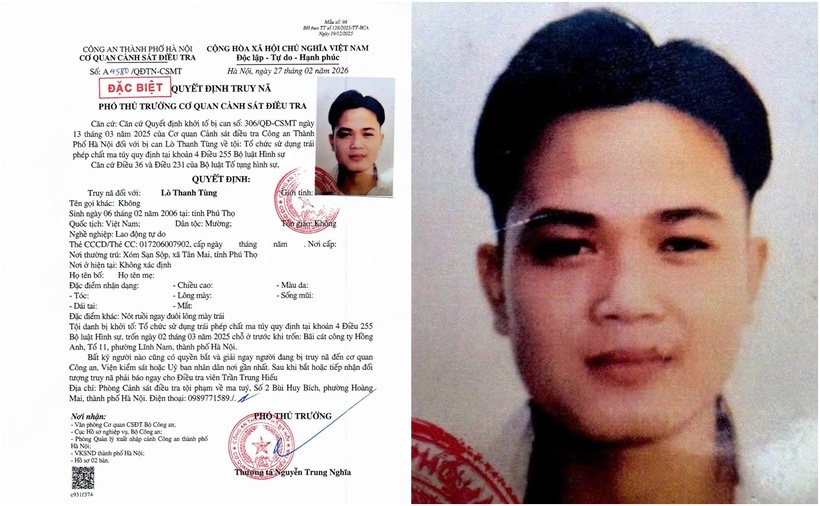 Quyết định truy nã đối tượng Lò Thanh Tùng. (Ảnh: Công an TP.Hà Nội)
