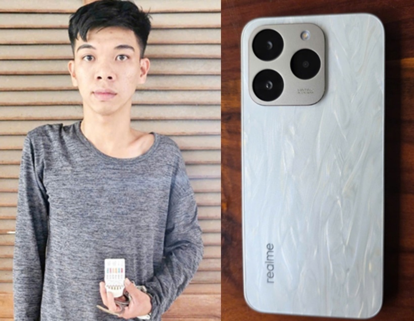 Bùi Thanh Quốc Việt và tang vật. Ảnh: Công an tỉnh An Giang.