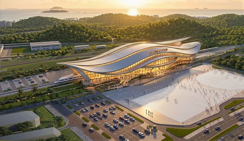 Hình ảnh phối cảnh ga cuối Hạ Long tại khu đô thị Vinhomes Global Gate Hạ Long (Quảng Ninh).