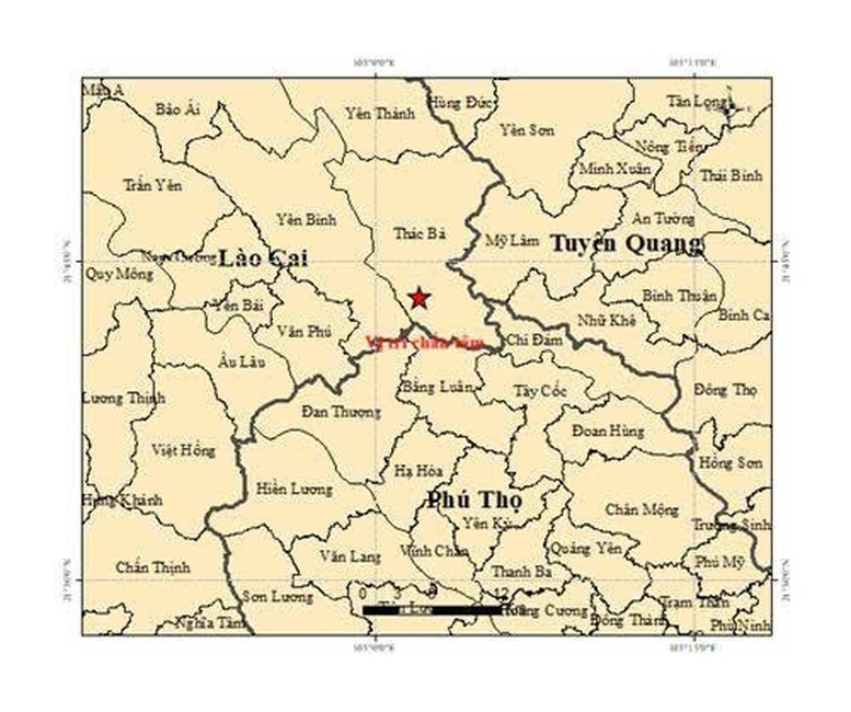 Bản đồ chấn tâm động đất. Ảnh: Báo Chính phủ