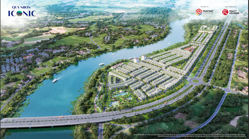 Quy Nhơn Iconic sở hữu vị trí mặt tiền Quốc lộ 19 và sông Hà Thanh ôm trọn.