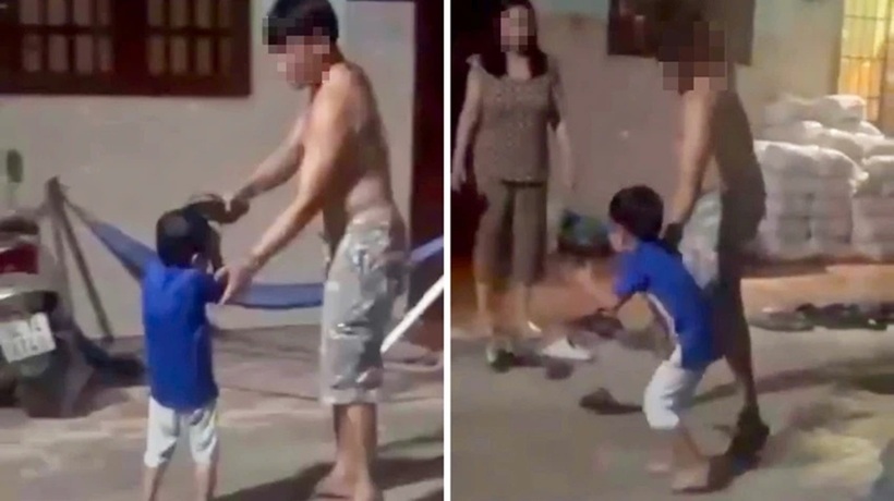 Clip ghi cảnh người đàn ông dùng dép đánh bé trai. Ảnh: PLO