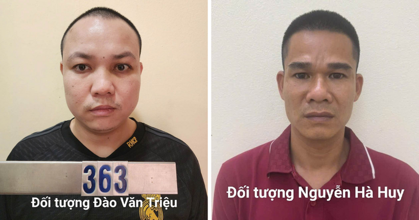 Các đối tượng tại cơ quan công an. (Ảnh: Công an Hà Nội)