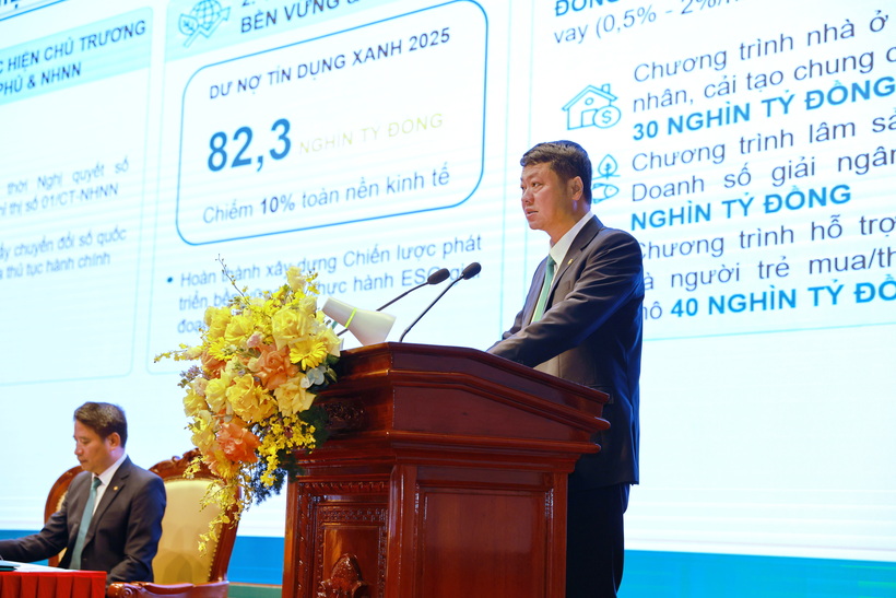 Ông Lê Ngọc Lâm - Tổng Giám đốc BIDV - trình bày báo cáo tại Đại hội.