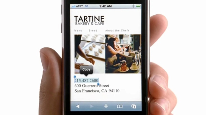 Tính năng copy trên iPhone 3GS. Ảnh: Apple