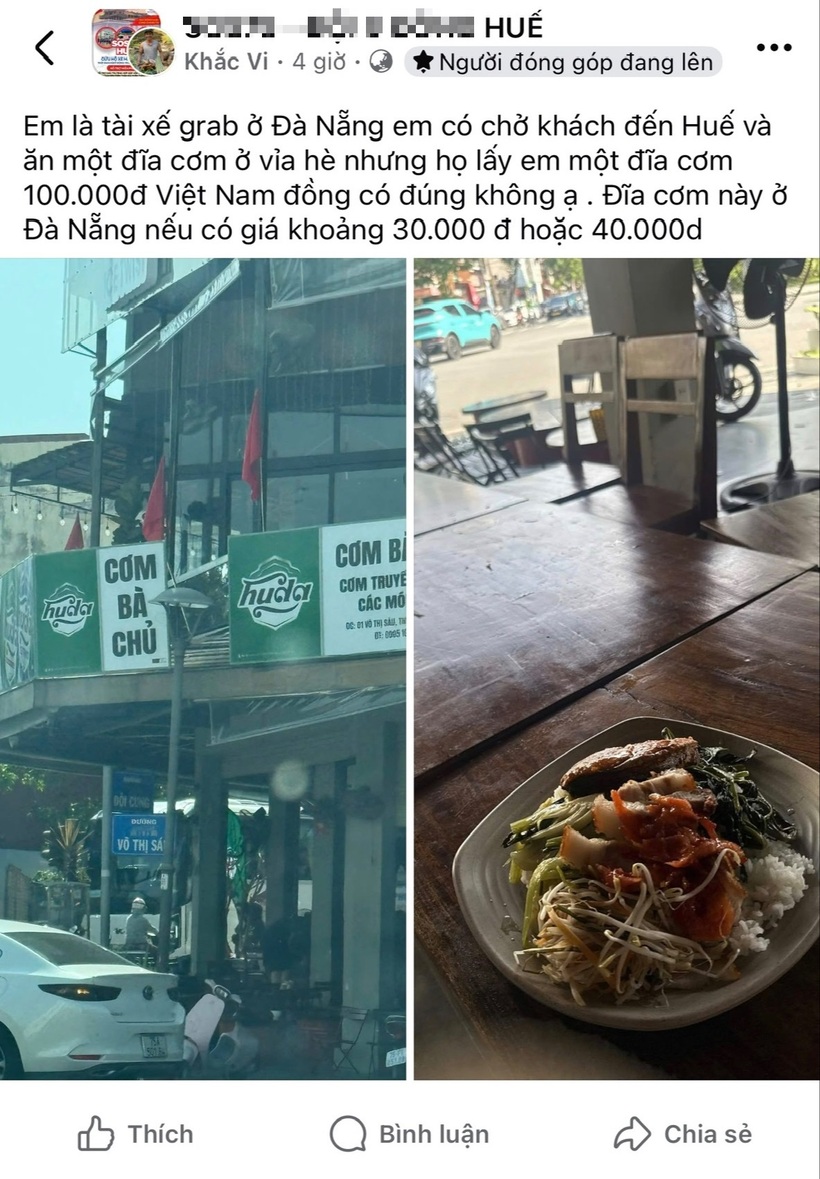 Nội dung phản ánh quán cơm bán đĩa cơm bụi giá 100.000 đồng. Ảnh chụp màn hình
