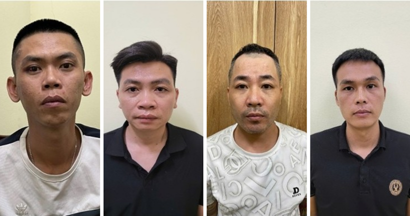 4 bị can (từ trái sang phải): Hoàng Tuấn Anh, Nguyễn Văn Điểm, Nguyễn Thanh Tùng, Nguyễn Khánh Linh. (Ảnh: Công an Bắc Ninh)
