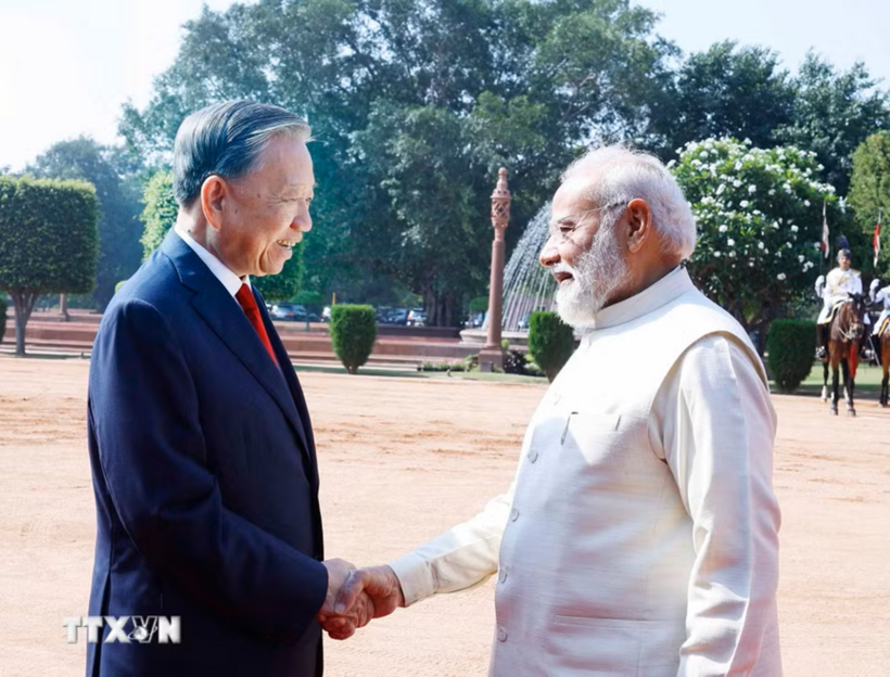 Thủ tướng Ấn Độ Narendra Modi đón Tổng Bí thư, Chủ tịch nước Tô Lâm - Ảnh: TTXVN