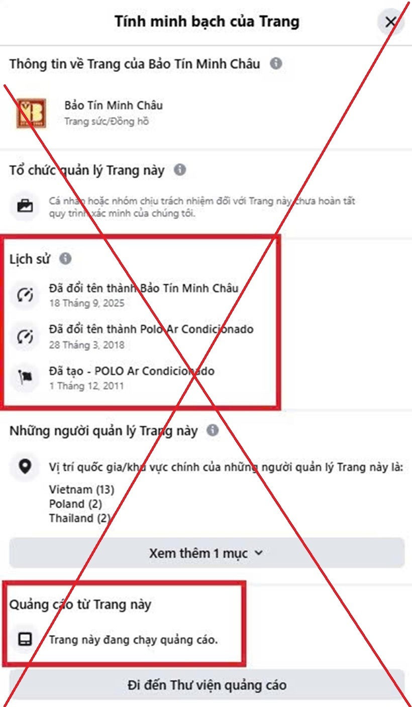Các đối tượng thường dùng 1 tài khoản có tick xanh hoặc nhiều lượt theo dõi sau đó đổi tên theo doanh nghiệp, sao chép hình ảnh nhận diện của các doanh nghiệp kinh doanh vàng uy tín để người dân dễ "sập bẫy". (Ảnh: CACC)